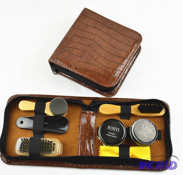 lot 223 image: Leather Shoe Shine Kit & Polishers