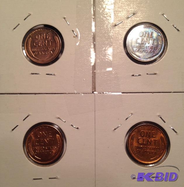lot 12 image: 1926 MS64 Red, 1910 MS62 Red Brown, 1932-D MS60 Red Brown, 1934 MS64 Brown Rainbow Toned Better Date