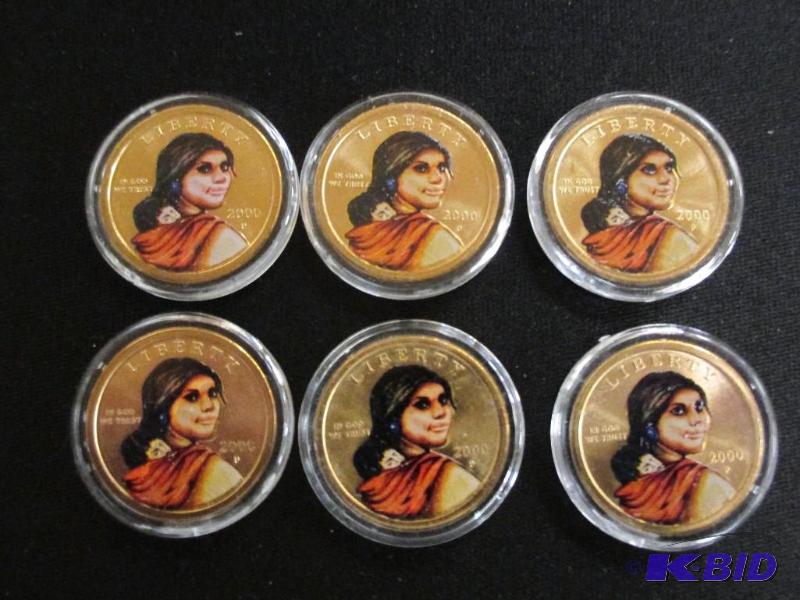 lot 19 image: 6  2000-P First Year Issue Golden Dollars Painted Gem BU