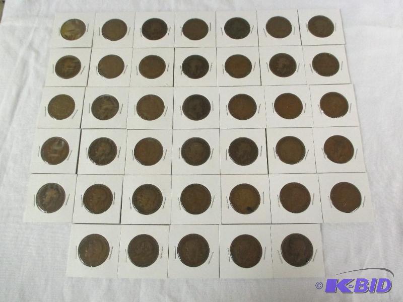 lot 25 image: 40 Vintage Great Britain Large Cents 1909-1938