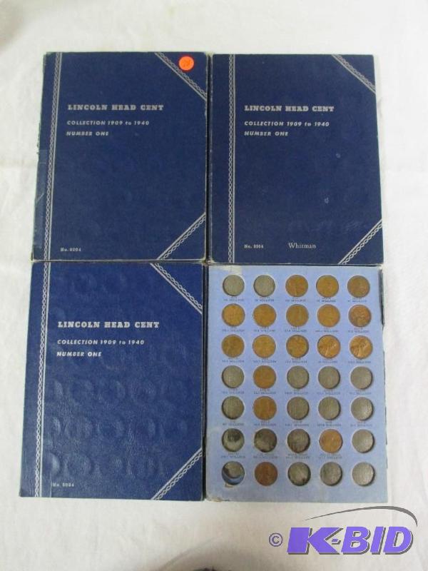 lot 28 image: 3 (1909-1940) Partial Lincoln Cent Books    1 (1935-1950)  Lincoln Cent Book