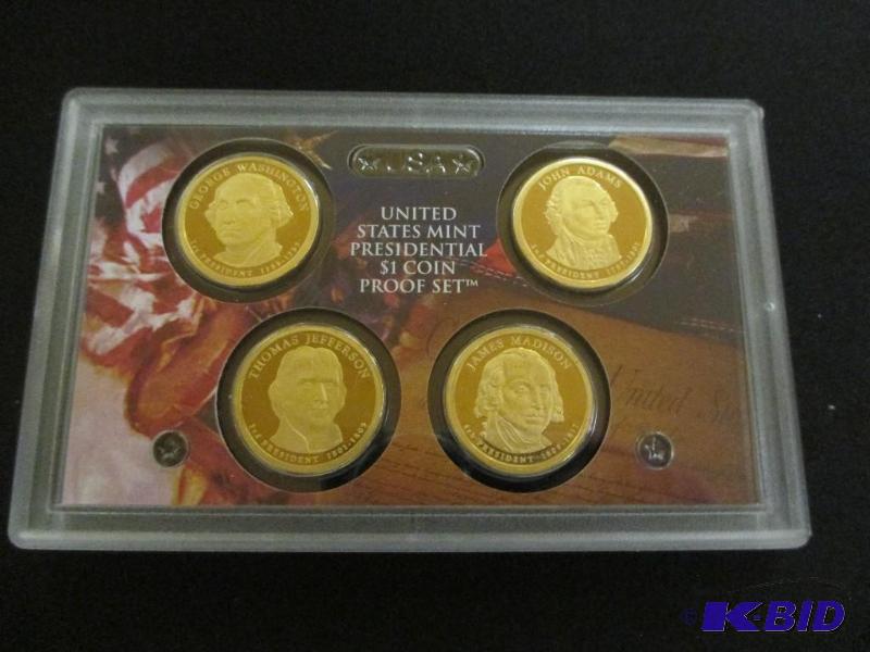 lot 3 image: 2007 Presidential Proof Set with George Washington, John Adams, Thomas Jefferson, James Madison