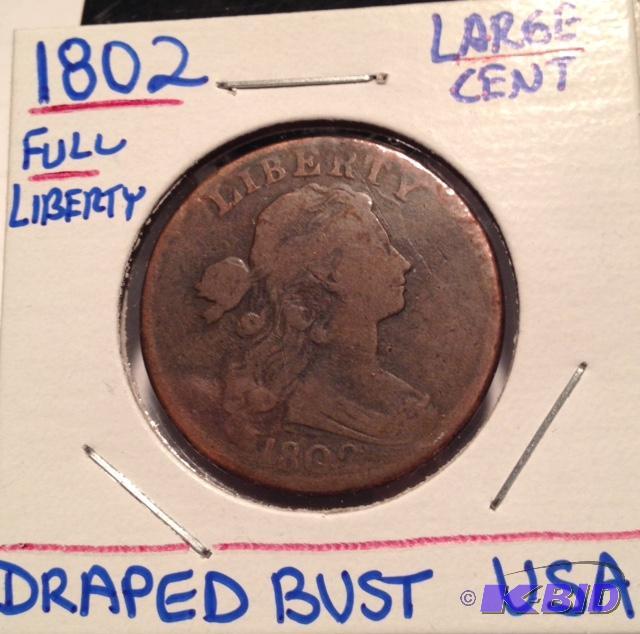lot 7 image: 1802 Draped Bust Large Cent Full LIBERTY