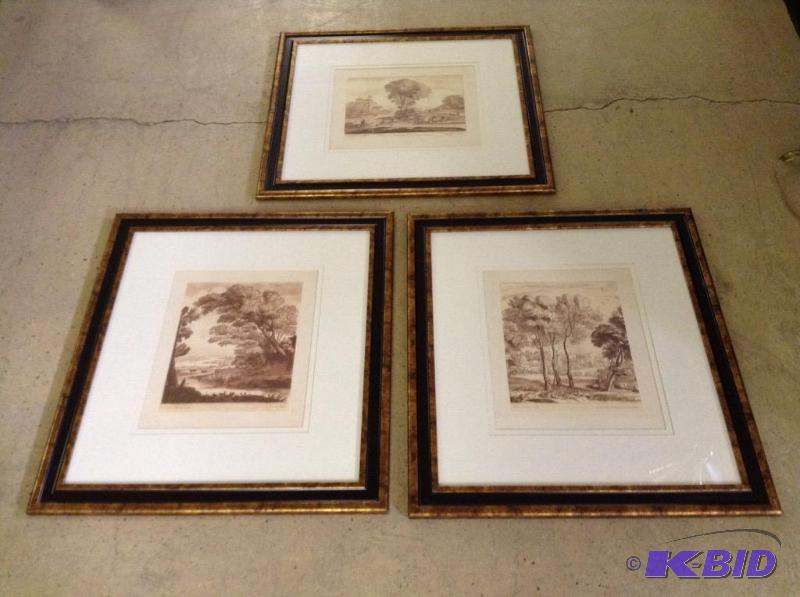 3 Vintage Looking Framed Outdoor Scene Prints