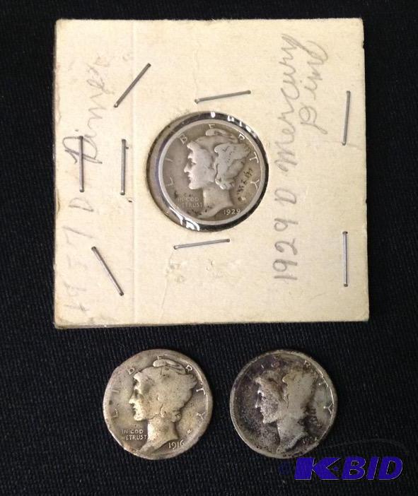1916, 1929 & 1934 Mercury Dimes