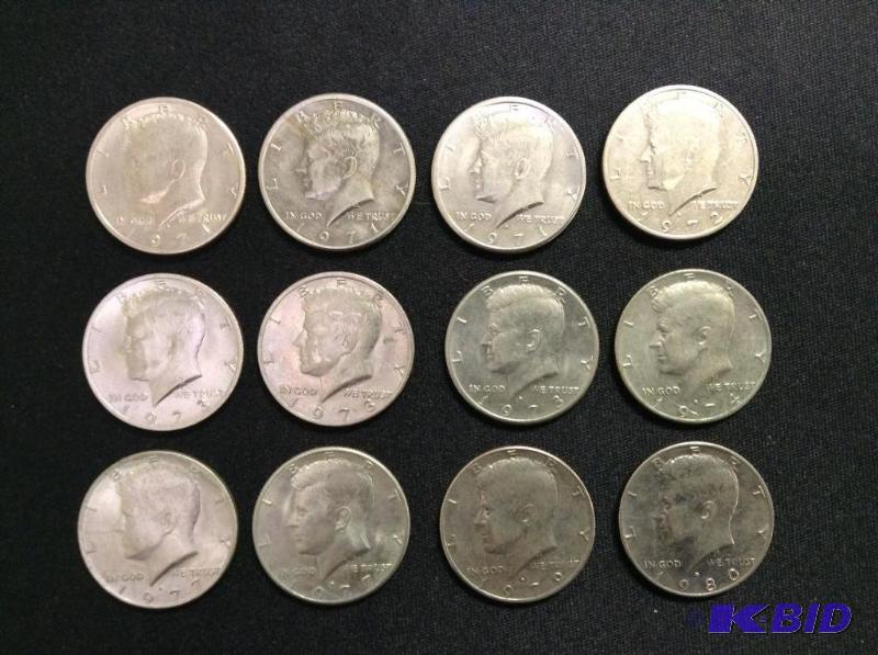 12 Kennedy Half Dollar Coins