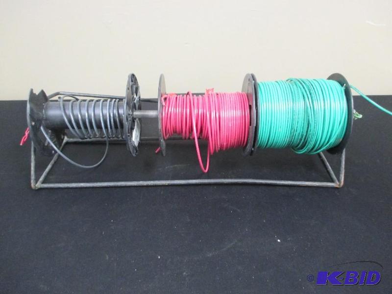 3 Spools of Wire on Metal Spool Holder