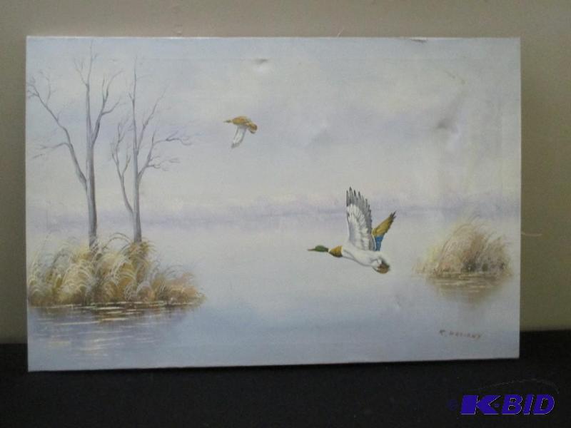lot 34 image: Wildlife oil painting