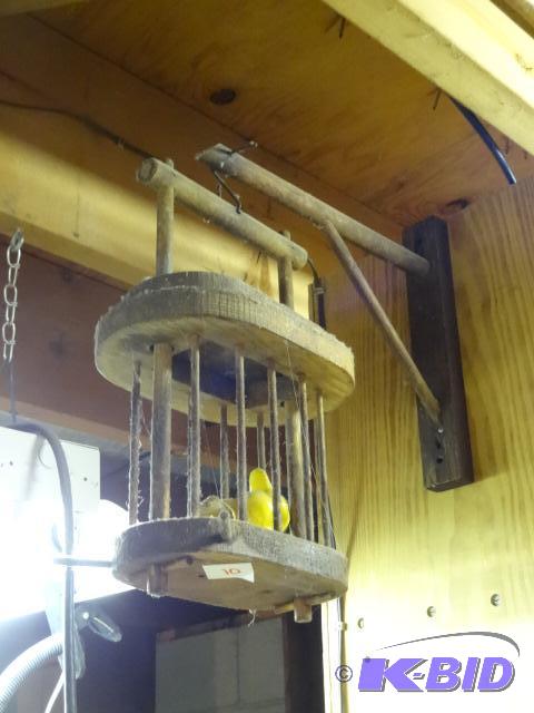 lot 10 image: Wood Bird Cage Wall Hanging Attached...