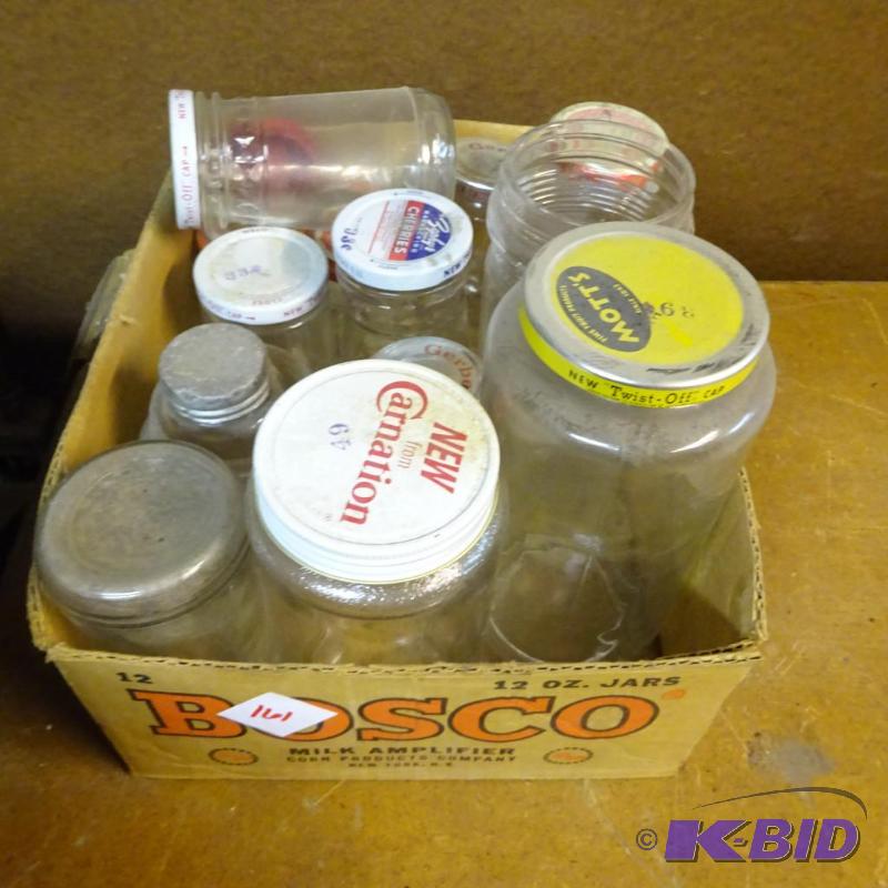 lot 161 image: Box of Vintage Glass Jars...
