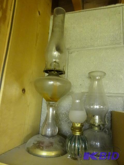 lot 26 image: 3 Glass Oil Lamps...