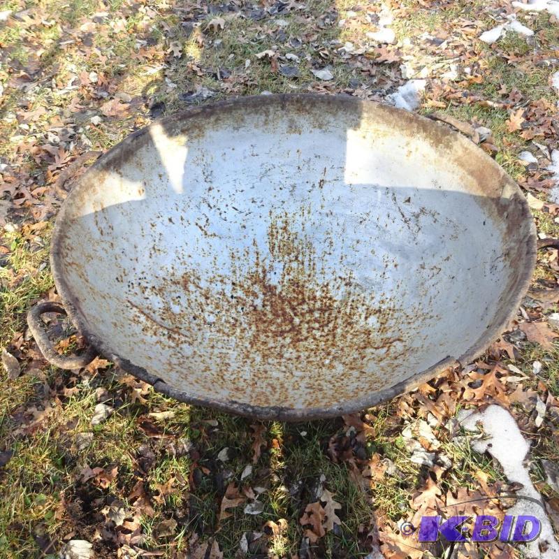 lot 263 image: Large Vintage Metal Bowl. 2 Handles. Couple C...