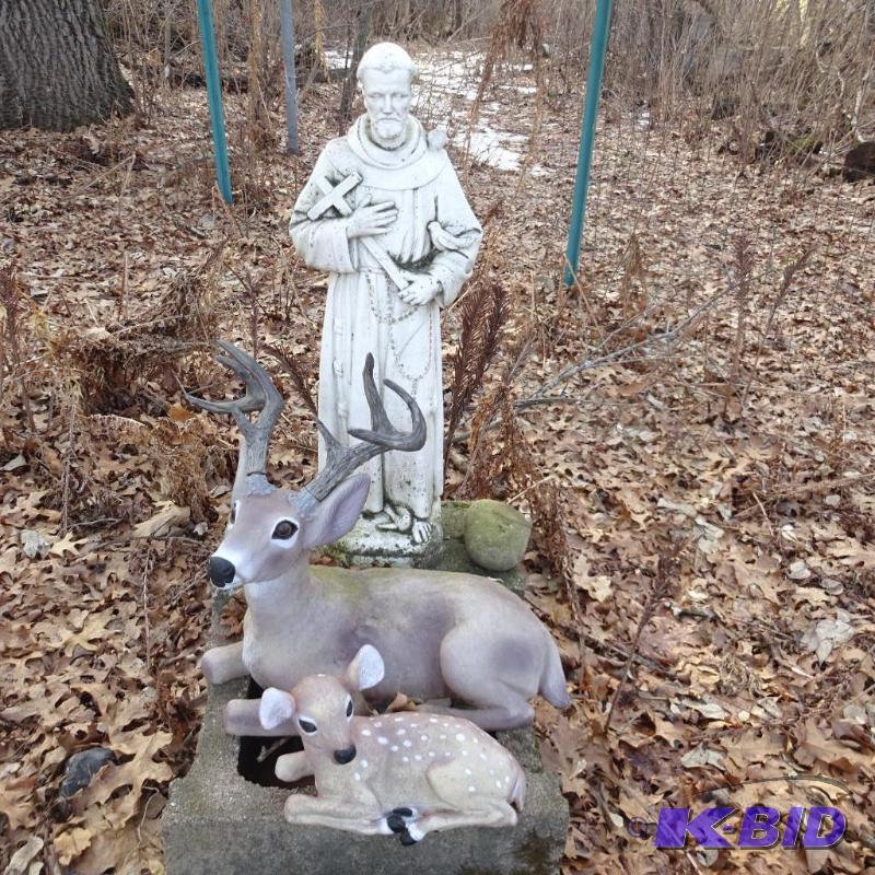lot 265 image: 2 Plastic Deer Lawn Ornaments. Concrete Statu...