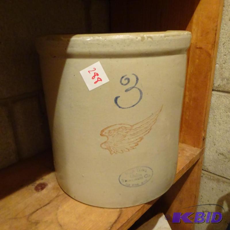 lot 288 image: #3 Red Wing Crock. Excellent Shape...