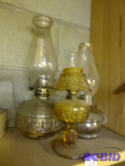 lot 30 image: 3 Glass Oil Lamps...