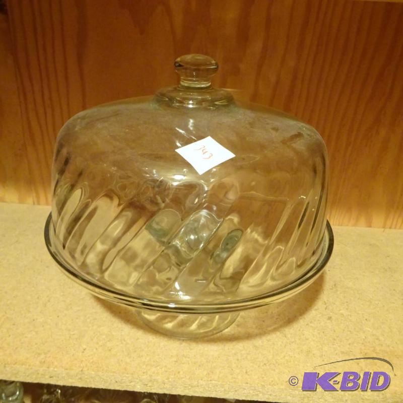 lot 343 image: Glass Cake Dish with Cover and Pedestal...
