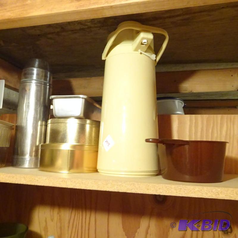 lot 348 image: Misc Dishware. Coffee Pumper, Foodmill. Tins ...