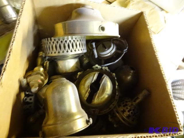 lot 43 image: Lot of Brass Oil Lamp Parts...