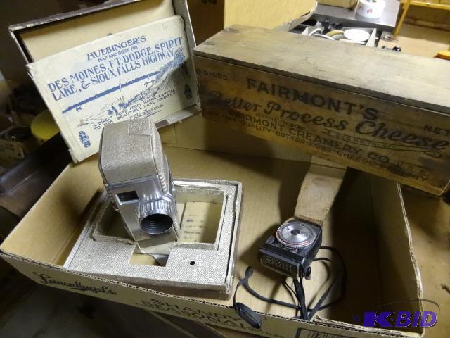 lot 50 image: Old Cheese Box, Camera and Sekonic Auto NM an...