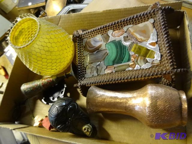 lot 58 image: Misc Brass and Copper Vases, Rock and Wood Pl...