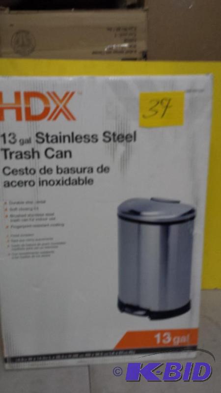 lot 37 image: HDX 13 gal Stainless Steel Trash Can