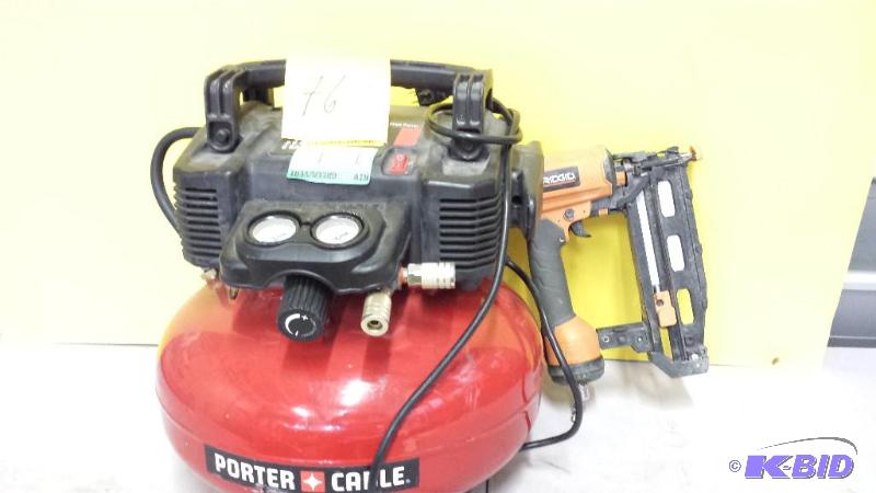 lot 76 image: Porter Cable Compressor and Ridgid Nailer