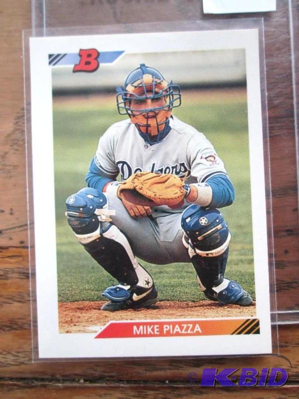 lot 149 image: 1992 Bowman Mike Piazza rookie collector card...