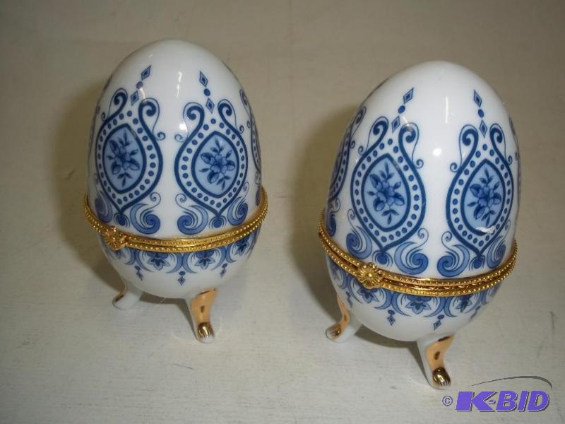 lot 24 image: 2 New Porcelain Eggs with hinged top...