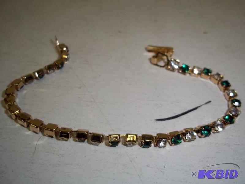 lot 95 image: Bracelet with Clear and Jade Stones...