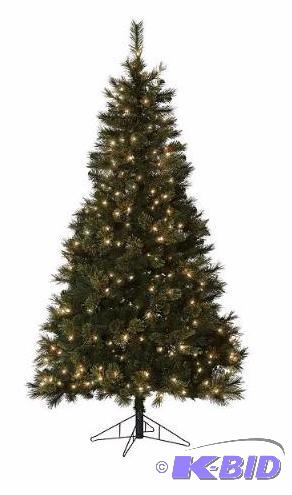 lot 2 image: mcleland 7 ft Cashmere Prelit Tree. Tested lights work.  New in box. Ready to store for Christmas