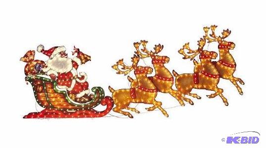lot 21 image: alcove Holographic Santa Sleigh Deer.  New in Box.  Lights all work Tested. Ready to Store till XMAS