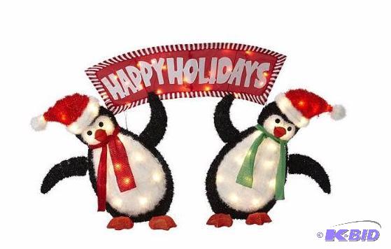 lot 23 image: alcove Happy Holidays Penguins. New out of Box.  See Pics.