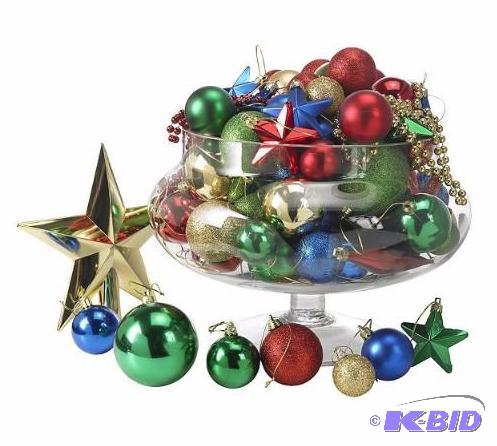 lot 32 image: alcove 100 pc Traditional Ornament Set.  All there no broken.  New in Box.