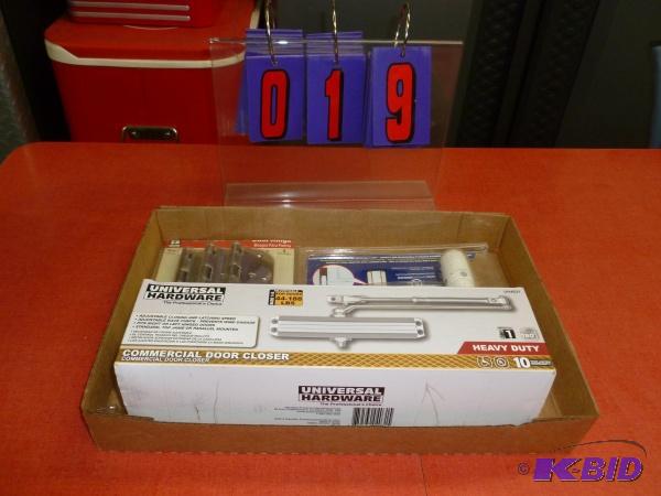 Flat of commercials door closer and hinges. A...