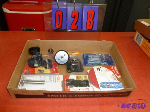 Flat of cutters, hole saws and sanding items....