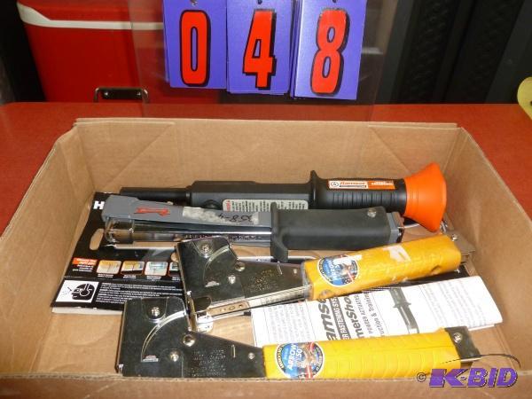 Flat of tools. as shown. Ram set and stapler....