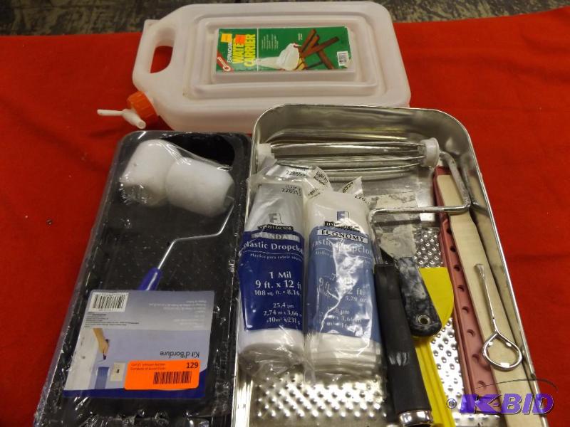 lot 129 image: Painting supplies, rollers, paint trays, wate...