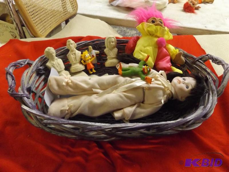lot 167 image: Basket with misc toys, House of Lloyd doll...