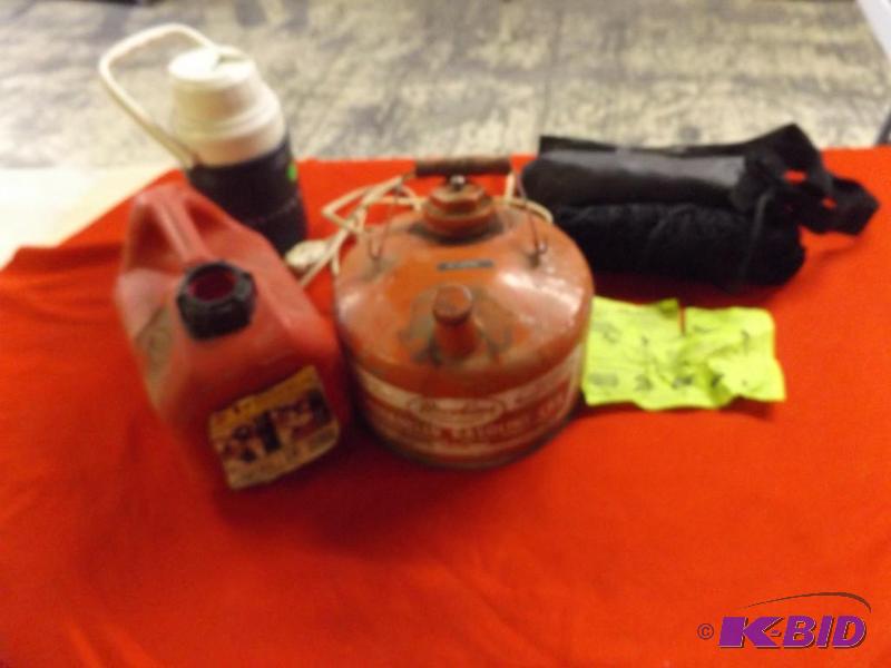 lot 193 image: two gas cans, water cooler and bird net...