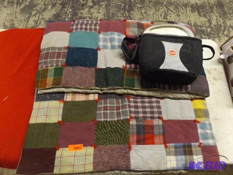 lot 211 image: Handmade quilt, small Coke Cooler...