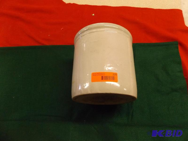 lot 225 image: 1 gallon crock, has crack, unmarked...