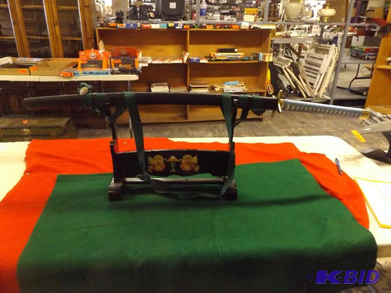 lot 239 image: Decorative Asian Sword with Display Stand...