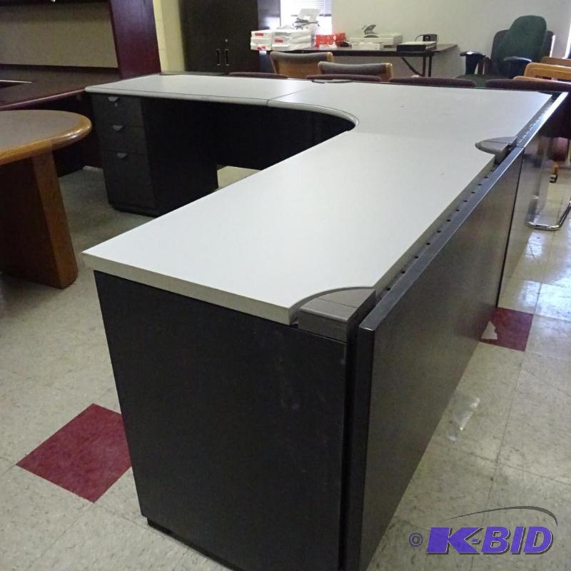 L Shaped Office Desk 3 Piece Metal Framed wit...