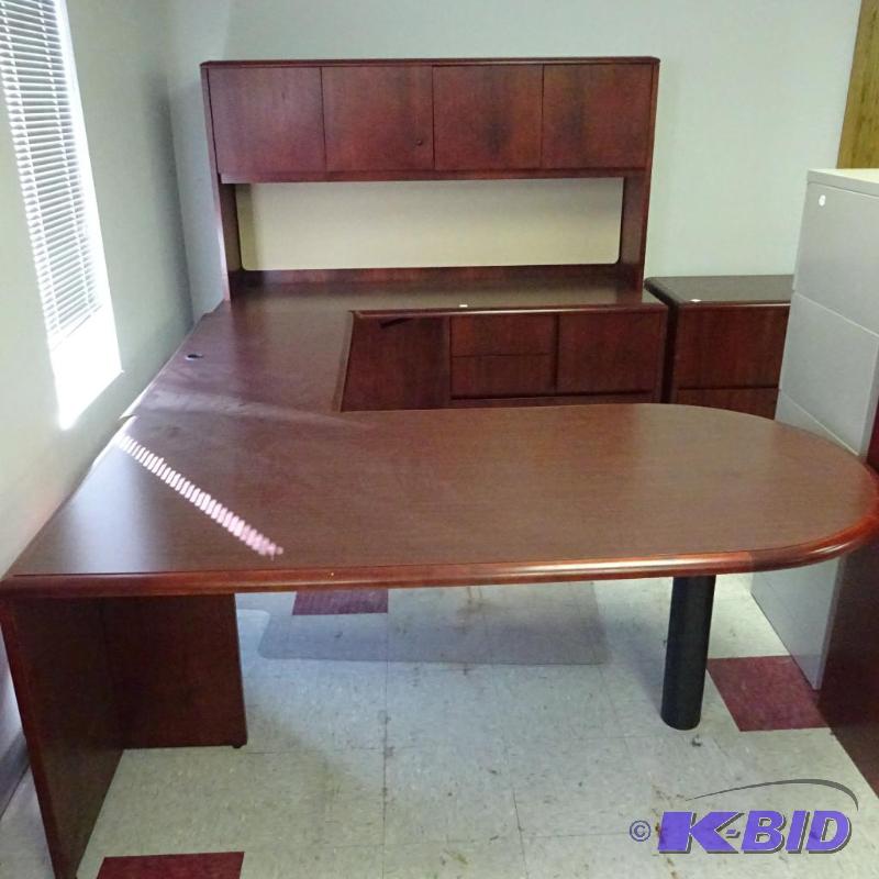 U Shaped Office Desk 4 Piece 4 Drawers Lock a...