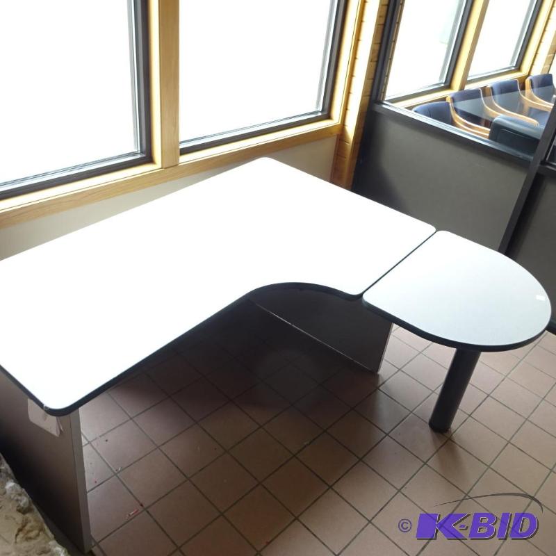 lot 153 image: L Shaped Office Desk 2 Piece Laminate Keyboar...
