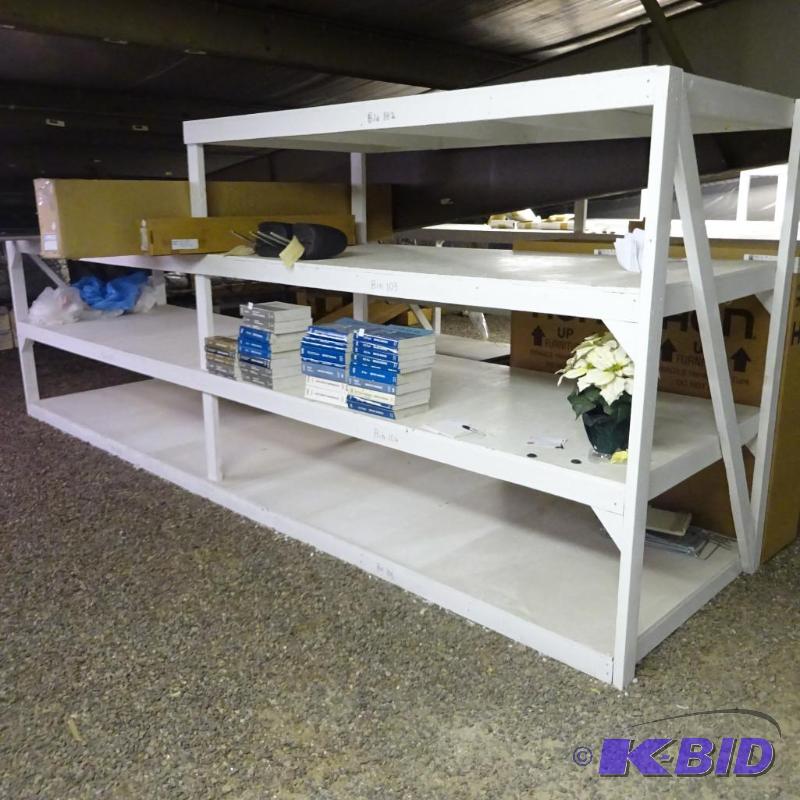 lot 19 image: Wood Shelving 196 X 48 X 77 Screwed Together....