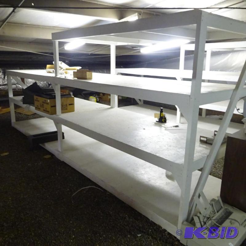 lot 20 image: Wood Shelving 196 X 48 X 77 Screwed Together....