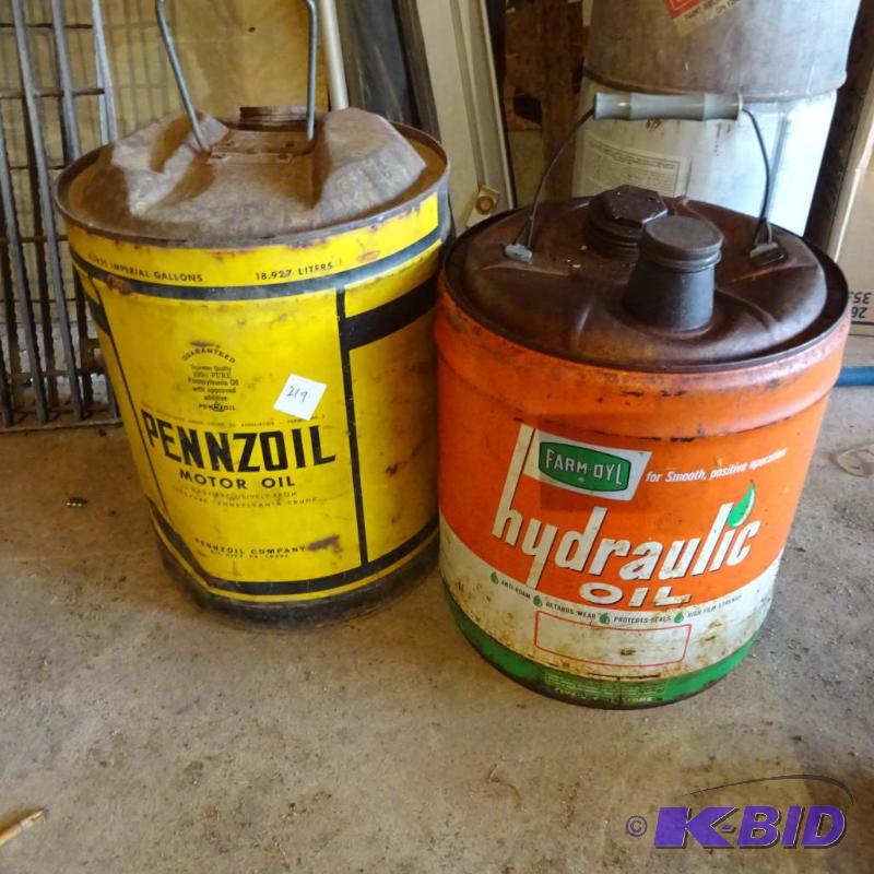 lot 219 image: 2 Vintage 5 gal. Oil Cans...