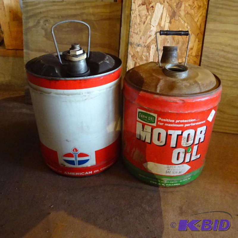 lot 221 image: 2 Vintage 5 gal. Oil Cans...