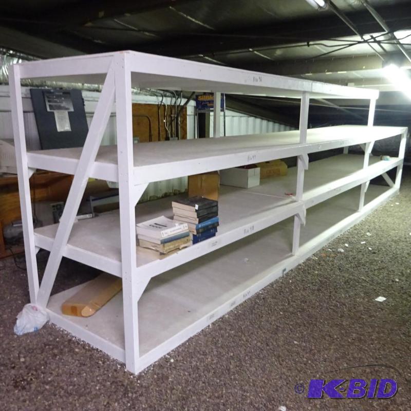 lot 54 image: Wood Shelving 292 X 48 X 77 Screwed Together ...